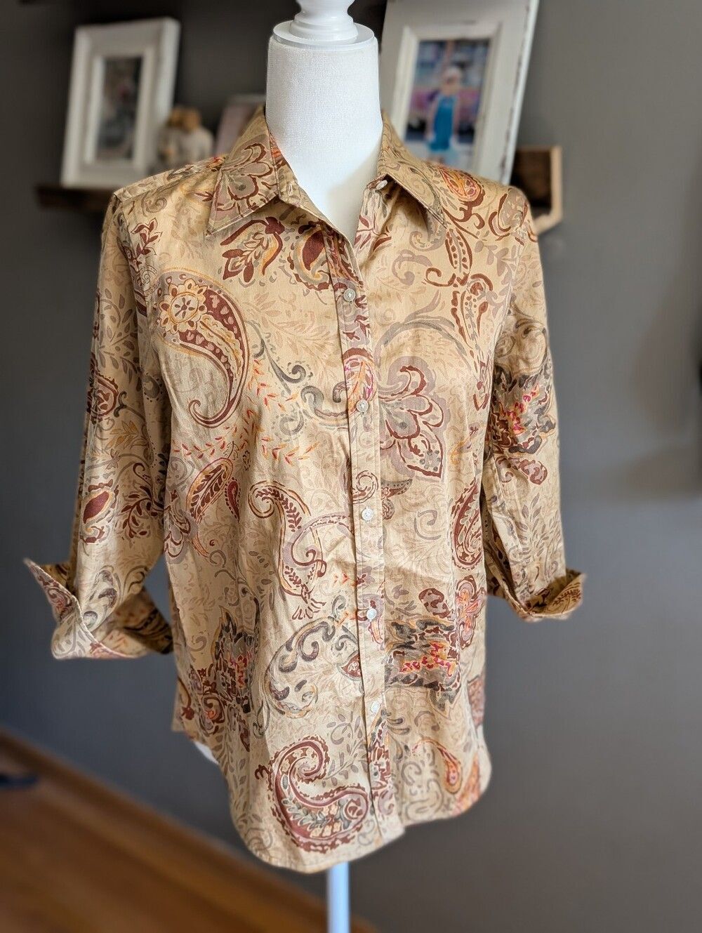 Lauren Ralph Lauren Boho Earthy Paisley Classic Cotton Blouse Medium
